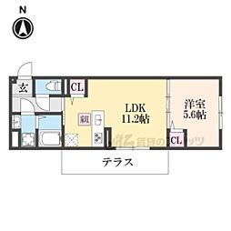 京福電気鉄道嵐山本線 帷子ノ辻駅 徒歩12分の賃貸アパート 1階1LDKの間取り