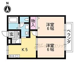JR山陰本線 太秦駅 徒歩9分の賃貸アパート 2階2DKの間取り