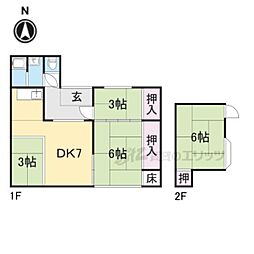 おかのべ荘 1階4DKの間取り