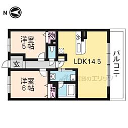 JR山陰本線 花園駅 徒歩1分の賃貸マンション 1階2LDKの間取り