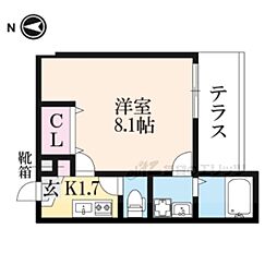 JR山陰本線 円町駅 徒歩11分の賃貸アパート 1階1Kの間取り