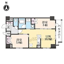 ジオエント四条大宮 6階2LDKの間取り