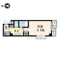 パラドール西院パート1 1Kの間取図画像