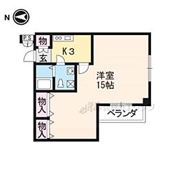 デ・アッシュ西京極 1Kの間取図画像
