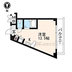 パインフィールド上賀茂 ワンルームの間取図画像