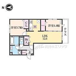 プルミエール上賀茂 2LDKの間取図画像