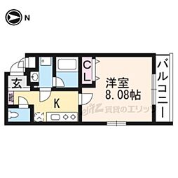 ヴィラ北白川 1Kの間取図画像