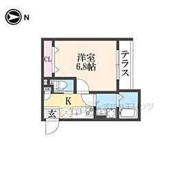 YUMARIN7百万遍 1Kの間取図画像