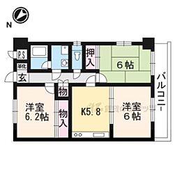阪急京都本線 桂駅 徒歩19分の賃貸マンション 2階3DKの間取り