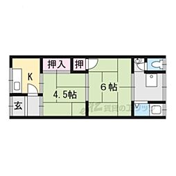 第二八ノ坪荘 2階2Kの間取り