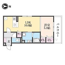 ｖｏｇｕｅ京都桂 1階1LDKの間取り