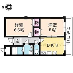 阪急京都本線 西京極駅 徒歩6分の賃貸マンション 2階2DKの間取り