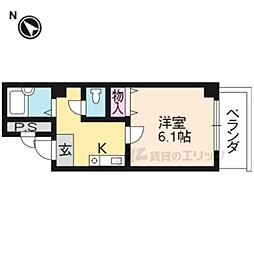 エリーフラッツ西京極 4階1Kの間取り