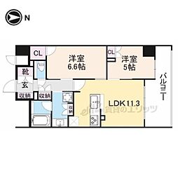 イーグルコート四条烏丸WEST 6階2LDKの間取り