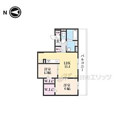 阪急京都本線 西京極駅 徒歩14分の賃貸アパート 3階2LDKの間取り