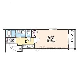 JR山陰本線 丹波口駅 徒歩8分の賃貸マンション 2階1Kの間取り