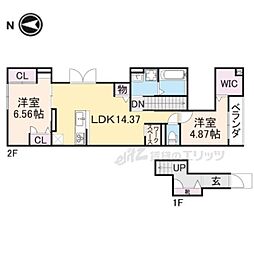 阪急京都本線 大宮駅 徒歩3分の賃貸アパート 2階2LDKの間取り