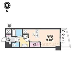 デ・リード河原町 1Kの間取図画像
