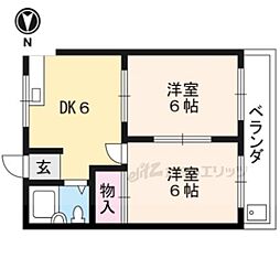 ノースサイド西大路 4階2DKの間取り