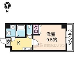 阪急嵐山線 上桂駅 徒歩1分の賃貸マンション 2階1Kの間取り