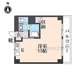 京都クレセントマンション 6階ワンルームの間取り