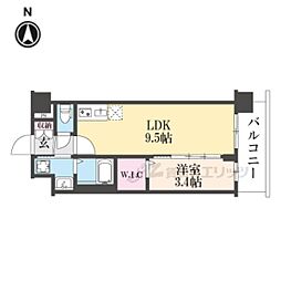 ソルテラス京都JUJO華 2階1LDKの間取り