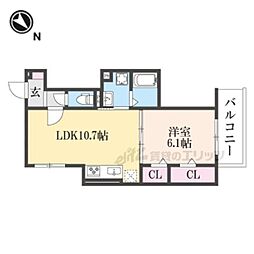 ＧＲＡＭＭ桂北滝川Ｃ棟 3階1LDKの間取り