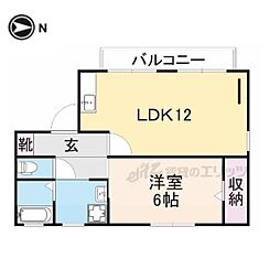 阪急京都本線 洛西口駅 徒歩16分の賃貸アパート 2階1LDKの間取り
