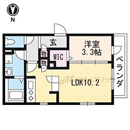 エクセレンス南 2階1LDKの間取り