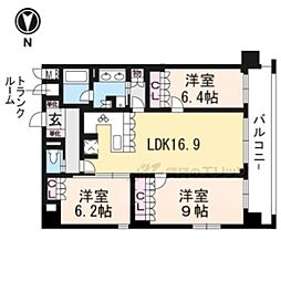 京都地下鉄東西線 二条城前駅 徒歩1分の賃貸マンション 4階3LDKの間取り