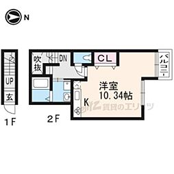 JR山陰本線 丹波口駅 徒歩7分の賃貸アパート 2階ワンルームの間取り