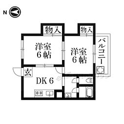 エクセル伏見 2階2DKの間取り