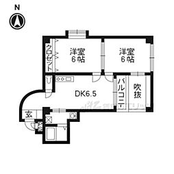第19長栄サウスヴィラ桂川 205 2階2DKの間取り