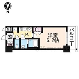 プレサンスTHE KYOTO粋都 2階1Kの間取り