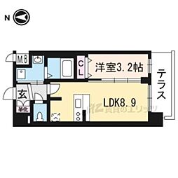 京都市営烏丸線 十条駅 徒歩5分の賃貸マンション 1階1LDKの間取り