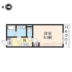 ｎｕｋｕｍｏｒｉ西京極 1階1Kの間取り