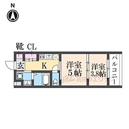レシオス京都西院 2Kの間取図画像