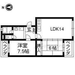 嵐山ロイアルハイツ6号棟 2LDKの間取図画像