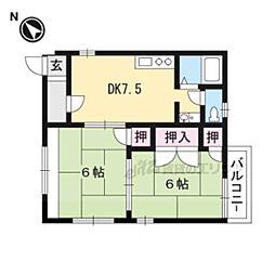 京都地下鉄東西線 御陵駅 徒歩19分の賃貸アパート 2階2DKの間取り