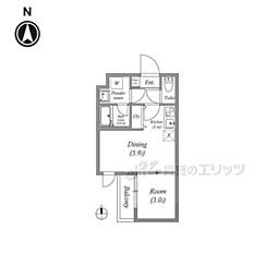 VINA山科WEST 2階1DKの間取り