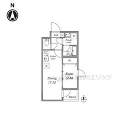 VINA山科WEST 3階1DKの間取り