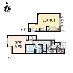 京都地下鉄東西線 東野駅 徒歩15分の賃貸アパート 1階1LDKの間取り