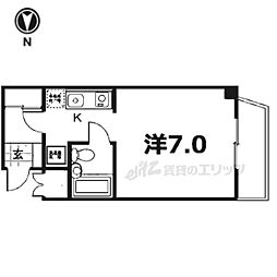 京都市営烏丸線 くいな橋駅 徒歩2分の賃貸マンション 2階1Kの間取り