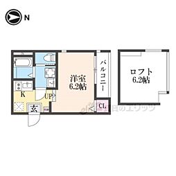 ハーモニーテラス稲荷悠苑 2階1Kの間取り