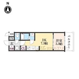 プレサンス十条凛華 2階1DKの間取り