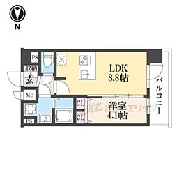 京都市営烏丸線 十条駅 徒歩4分の賃貸マンション 7階1LDKの間取り