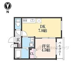 グランツ東福寺 3階1LDKの間取り