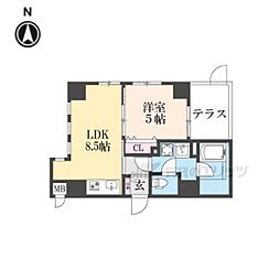 京都地下鉄東西線 二条駅 徒歩12分の賃貸マンション 1階1LDKの間取り