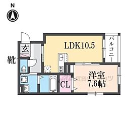 シャルマン唐橋南II 3階1LDKの間取り