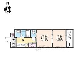 アドバンス京都リエートI 2階2Kの間取り